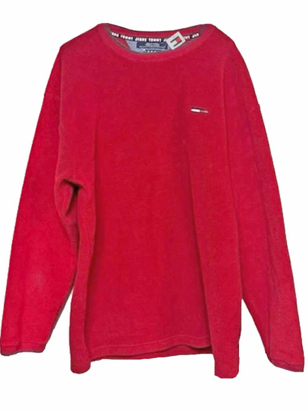 NEW Vintage Tommy Hilfiger Fleece Pullover! XL Red Soft & Thick With Tommy Flag